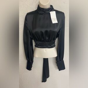 Zara Elegant Black Satin Blouse